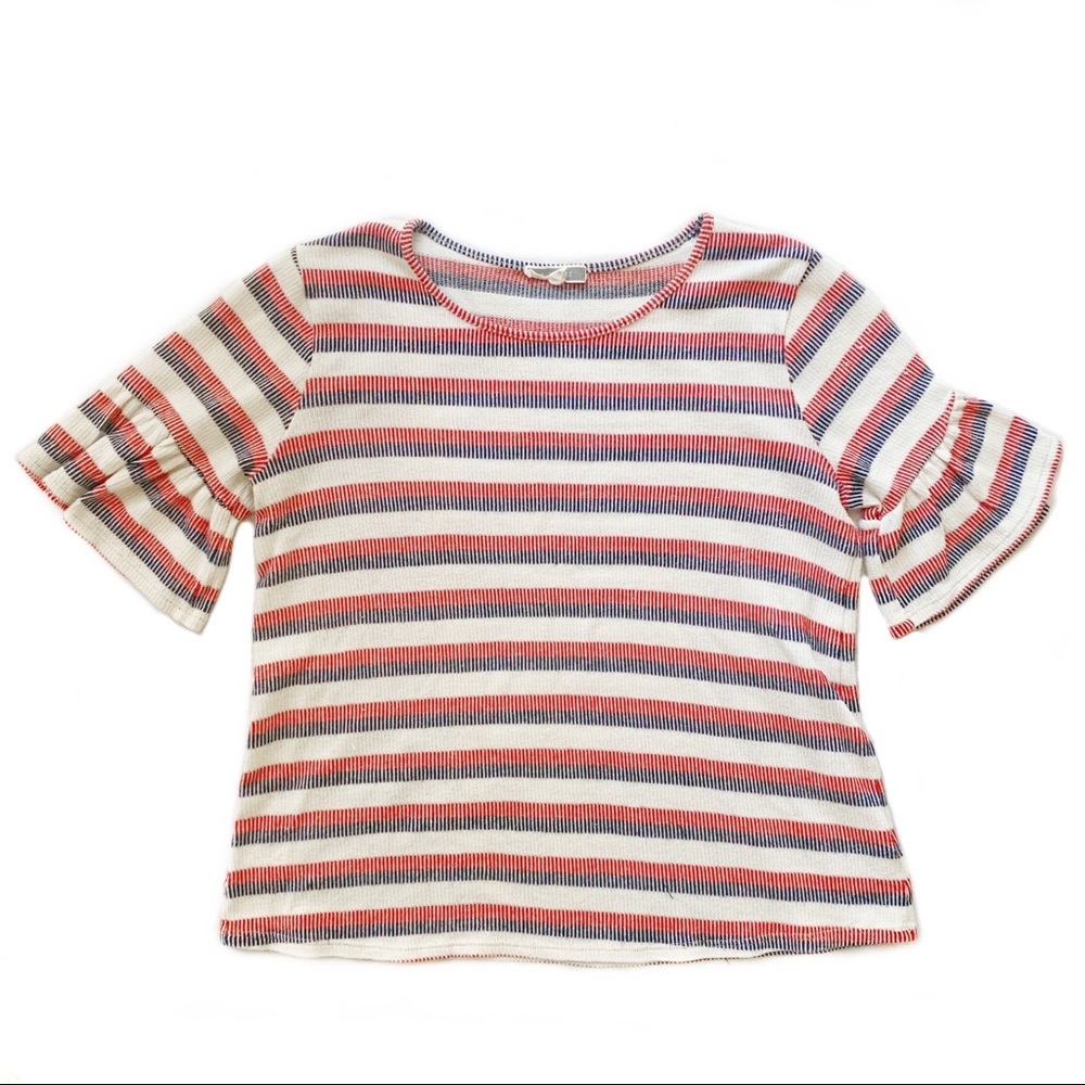 Pleione Red Blue Striped Bell Sleeve Shirt Size 6